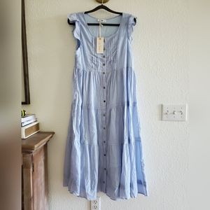 In Loom Pale Blue Sleeveless Tiered Maxi Buttondown Dress size Large
